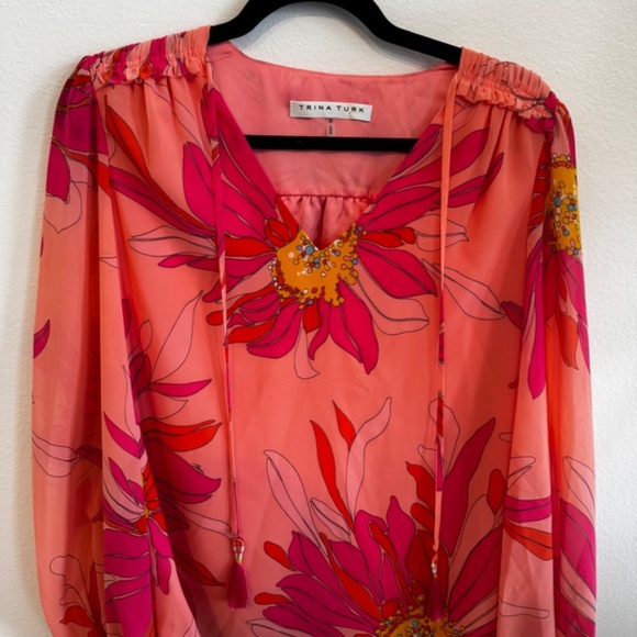 Trina Turk Watson Floral Print Tassel-tie Top In Multi - Picture 2 of 9